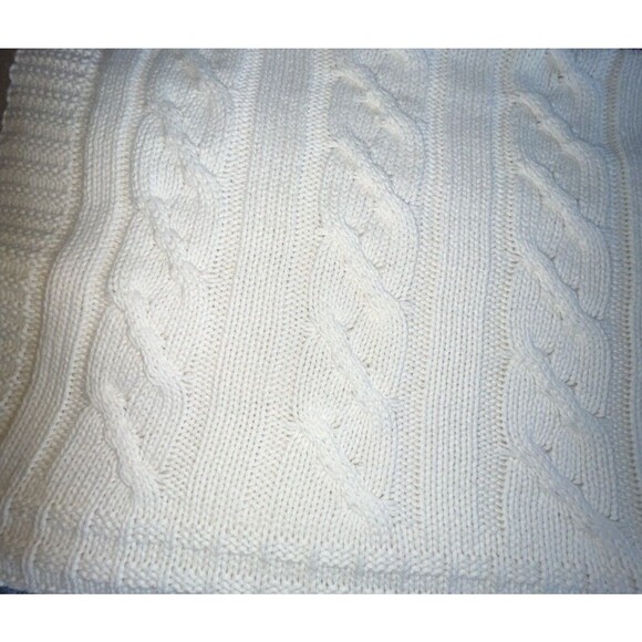 Pottery Barn Ivory Cable Knit Throw Blanket Cotton Blend Soft Cozy 2010 50X60” - Picture 2 of 7